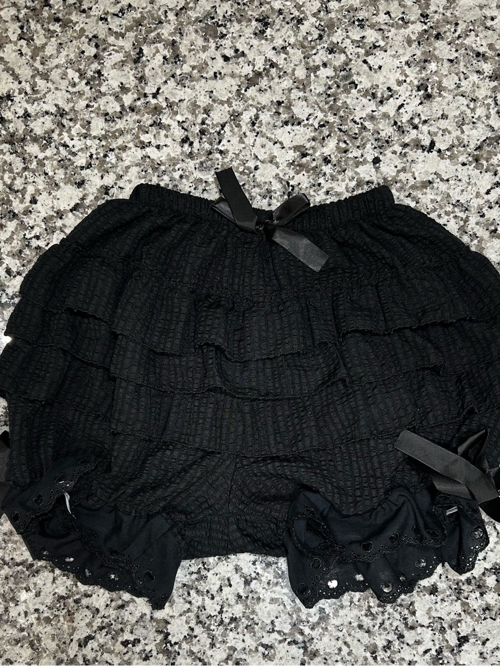 Black Ruffle Layered Women's shorts with Ribbon Detail